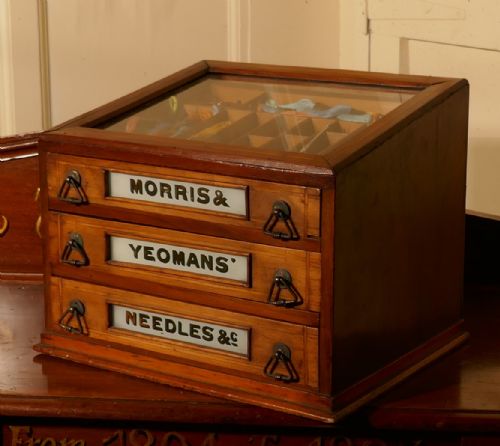fig 1. Morris and Yeoman’s Needles & Co Haberdashery Advertising 3 Drawer Cabinet