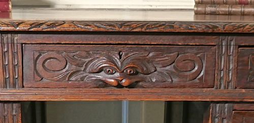 fig 2. 19th Century Green Man Carved Oak Pedestal Desk
