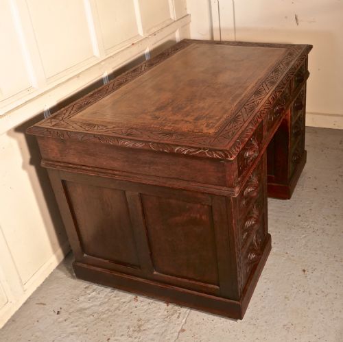 fig 4. 19th Century Green Man Carved Oak Pedestal Desk