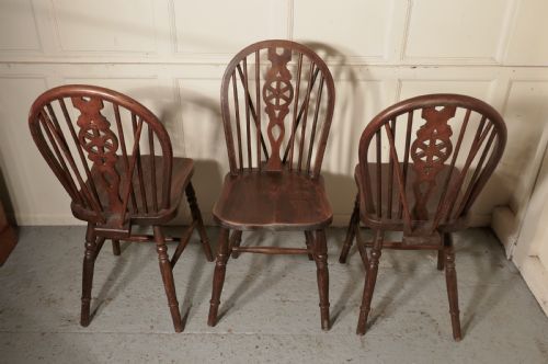 fig 3. A Set of 4 Victorian Beech & Elm Wheel Back Windsor Kitchen Dining Chairs