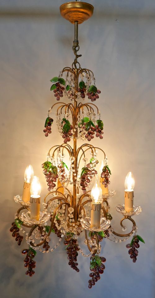 fig 1. Large 6 Branch Chandelier Hung with Amethyst Grapes