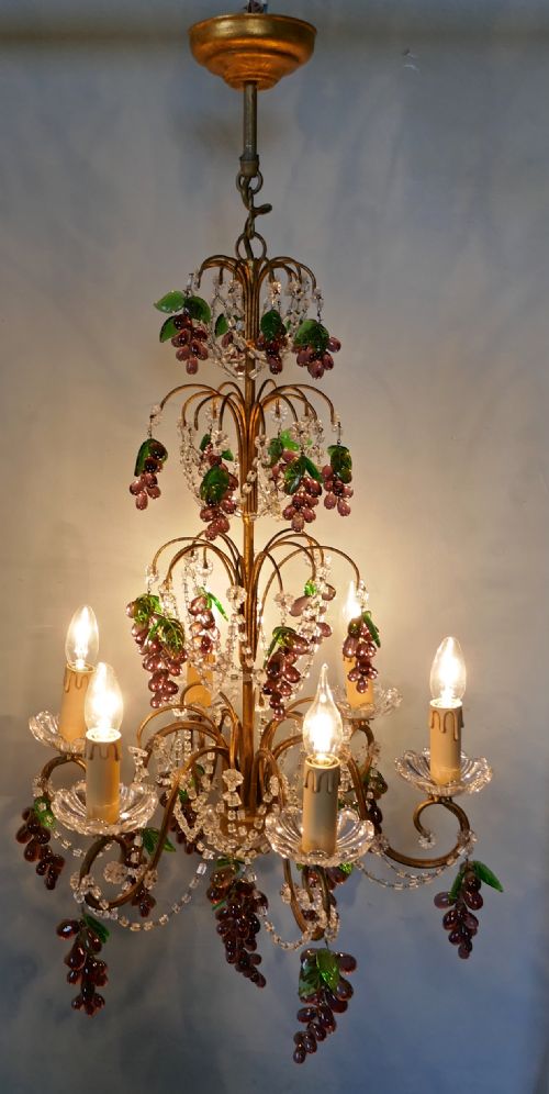 fig 2. Large 6 Branch Chandelier Hung with Amethyst Grapes