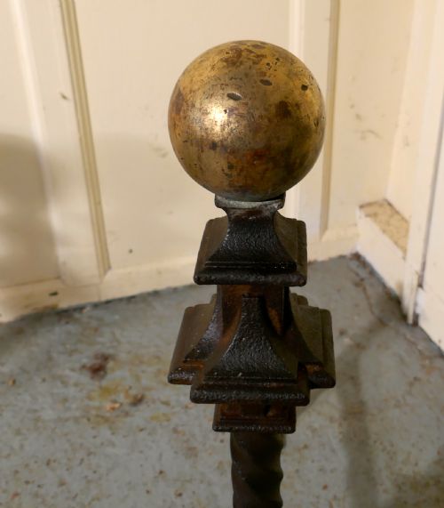 fig 2. A Very Large and Heavy Pair of French 19th Century Brass & Iron Andirons or Fire Dogs