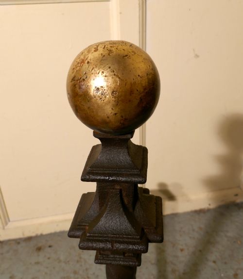 fig 3. A Very Large and Heavy Pair of French 19th Century Brass & Iron Andirons or Fire Dogs
