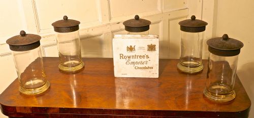 fig 4. Set of 5 19th Century Rountree’s Sweet Gums Jars with Chocolate Box