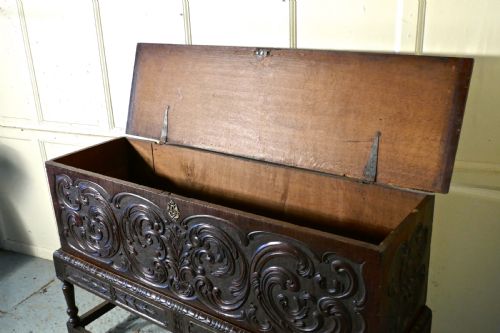 fig 3. 17th Century Carved Oak Sword Chest on Stand