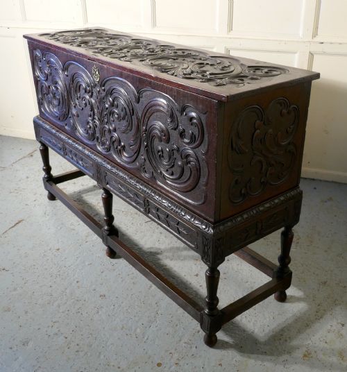 fig 4. 17th Century Carved Oak Sword Chest on Stand