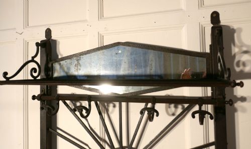 fig 1. French Art Deco Iron Hat and Coat Rack with Shelf & Mirror, Pullman Style