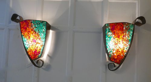 fig 3. Set of 4 Extra Large Gothic Art Deco Glass and Copper Wall Lights