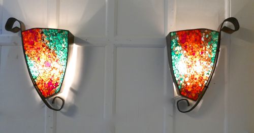 fig 4. Set of 4 Extra Large Gothic Art Deco Glass and Copper Wall Lights