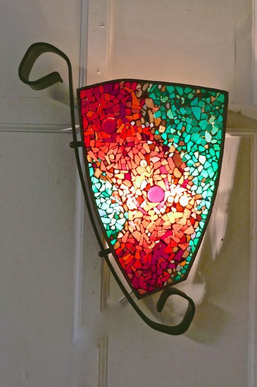 fig 5. Set of 4 Extra Large Gothic Art Deco Glass and Copper Wall Lights