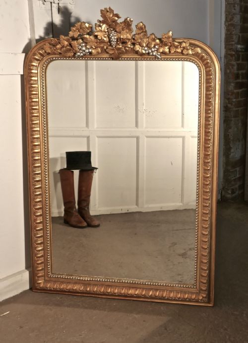 Large French 19th Century Louis Philippe Wall Mirror Decorated with Vines