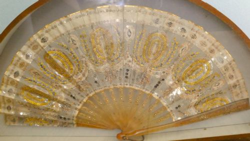 19th Century French Silk, Gold and Silver Formal Evening Fan