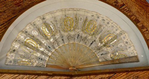 fig 1. 19th Century French Silk, Gold and Silver Formal Evening Fan