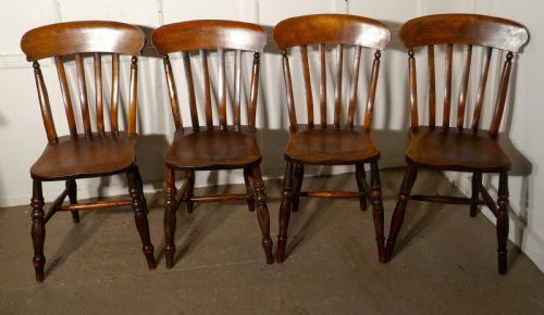 A Harlequin Set of 4 Beech & Elm Country Kitchen Dining Chairs