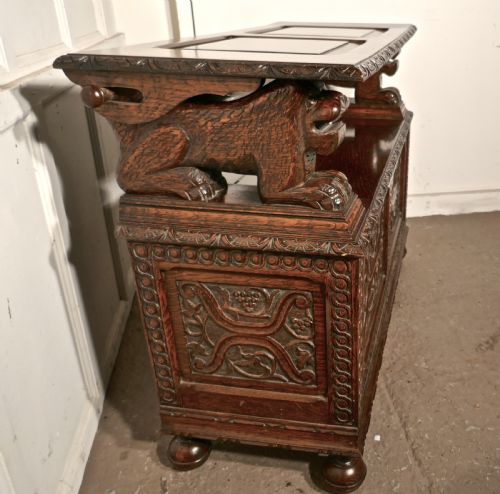 fig 2. 19th Century Carved Oak Monks Bench Settle, Hall table