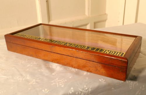 fig 1. Victorian Mahogany Counter Top Cigarette Cabinet, Shop Display