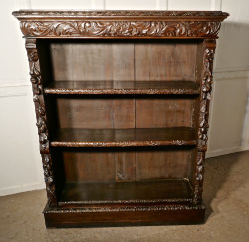 Victorian Green Man Gothic Open Bookcase.