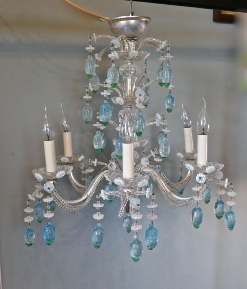 A Charming Italian Silvered Opaline Chandelier