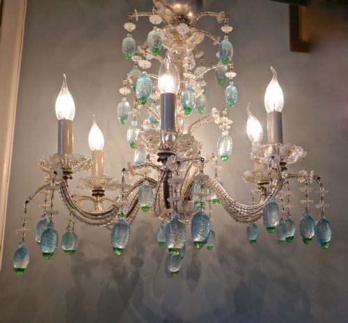 fig 1. A Charming Italian Silvered Opaline Chandelier