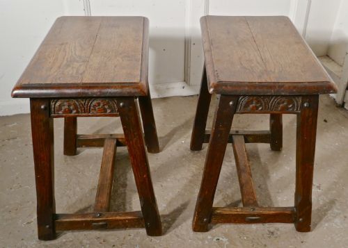 fig 3. A Pair 19th Century Arts and Crafts Gothic Oak Joint Stools