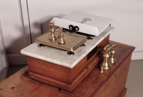 fig 3. Victorian Dairy Balance Scales, with Brass Bell Weights