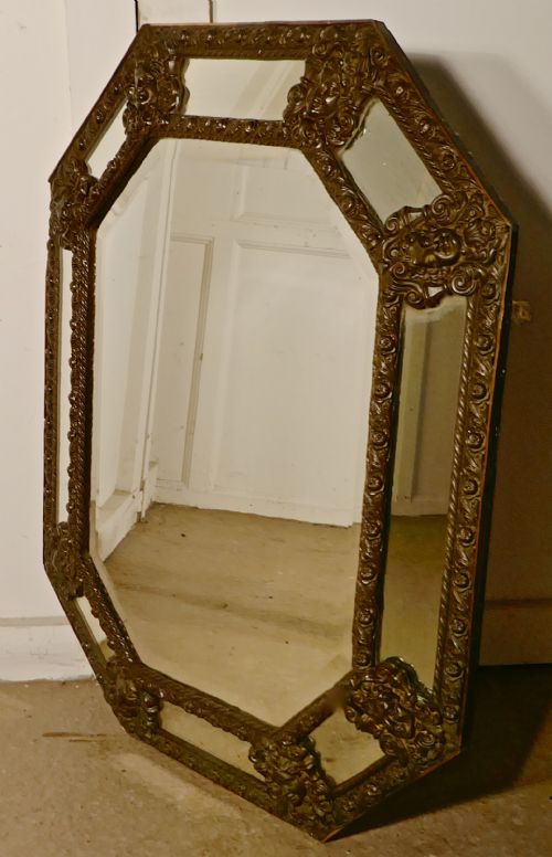 Arts and Crafts Gothic Brass Cushion Mirror