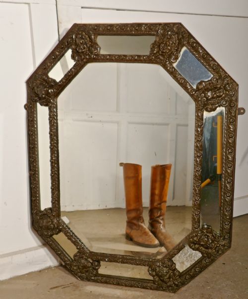 fig 1. Arts and Crafts Gothic Brass Cushion Mirror