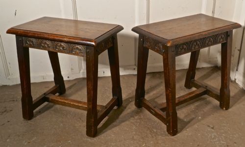 A Pair 19th Century Arts and Crafts Gothic Oak Joint Stools