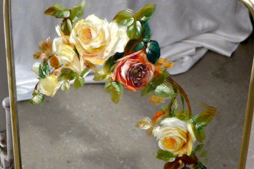 fig 1. A Victorian Brass and Roses Painted Mirror Fire Screen