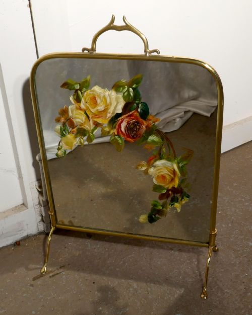 fig 2. A Victorian Brass and Roses Painted Mirror Fire Screen