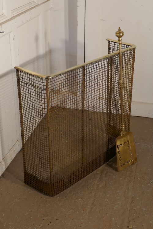 fig 1. A Petite High Victorian Nursery Fire Guard, Brass Fender and Shovel