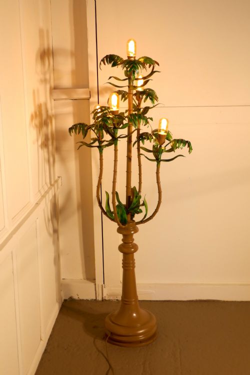 fig 1. A Tall Unusual French Conservatory Painted Toleware Floor Lamp