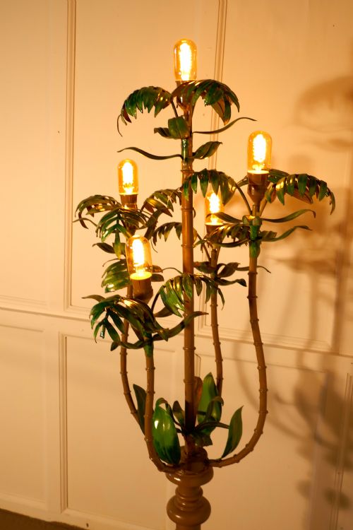 fig 2. A Tall Unusual French Conservatory Painted Toleware Floor Lamp