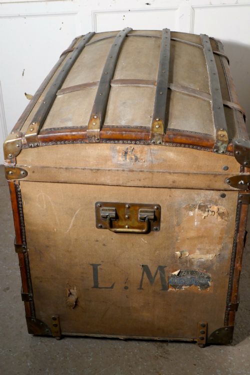 fig 2. A Large 19th Century French Canvas Dome Top Travel Trunk, Lion Brand