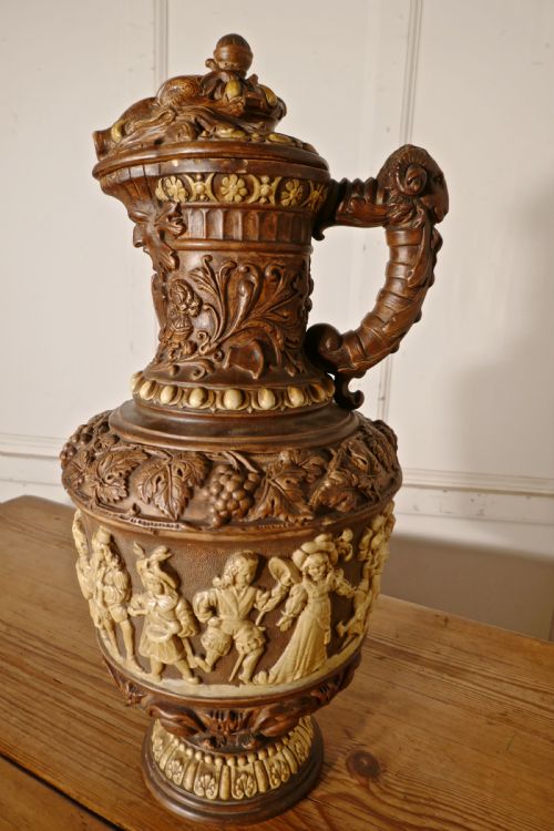 Large Black Forest Harvest Pottery Wine Jug, on a Hunting Theme