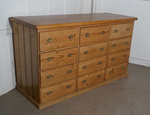 Large Victorian Pine 12 Drawer Haberdashery Island Counter