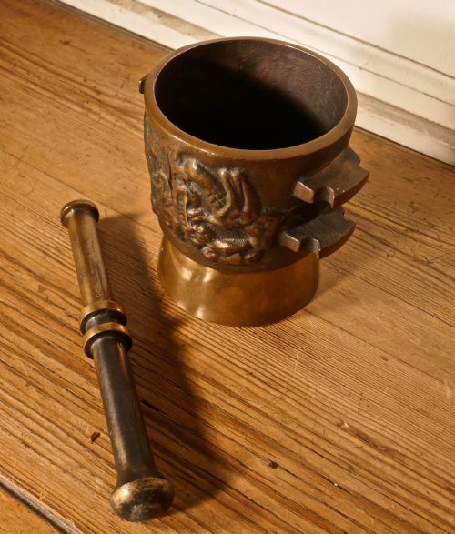 Oriental Bronze Pestle and Mortar