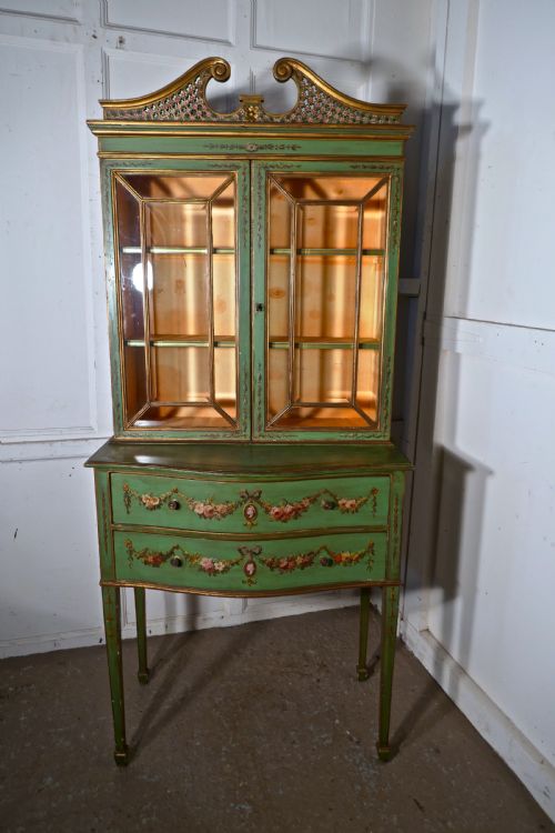 Edwardian Hand Painted Cabinet on Chest of Drawers