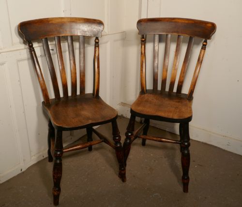 A Pair of Victorian Beech & Elm Splat Back Chairs
