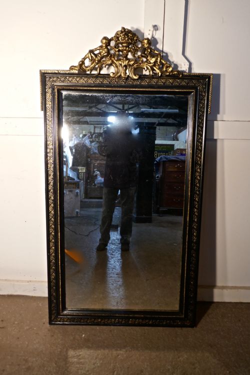 fig 2. Large French Ebonised and Gilt Wall Mirror, Reclining Cherubs Crest 