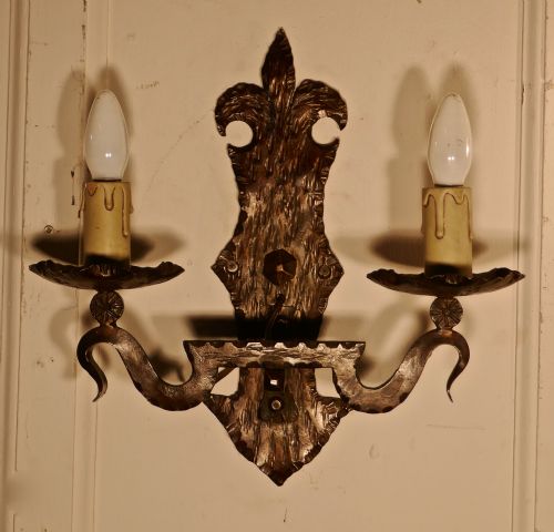 fig 3. A Superb pair of French Arts and Crafts Gothic Iron Wall Lights