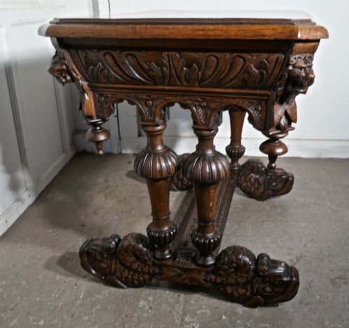 fig 2. 19th Century Green Man Carved Golden Oak Hall or Centre Table
