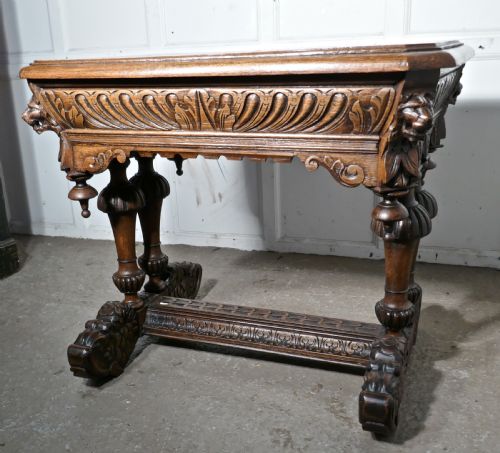 fig 4. 19th Century Green Man Carved Golden Oak Hall or Centre Table