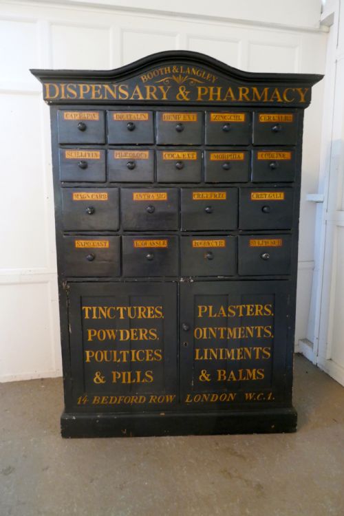 19th Century Chemist Drawers 37 Drawer, Painted Pharmacists Cabinet