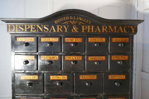 fig 3. 19th Century Chemist Drawers 37 Drawer, Painted Pharmacists Cabinet