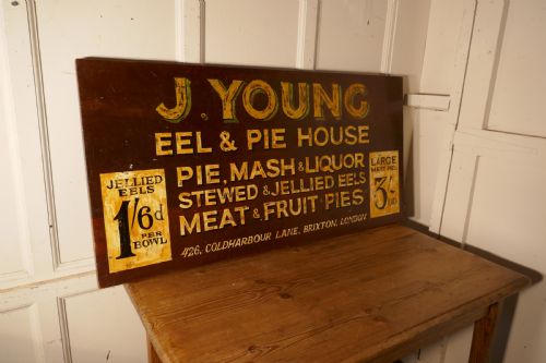 fig 3. Large Painted Wooden Advertising Sign, Youngs London Eel and Pie Shop