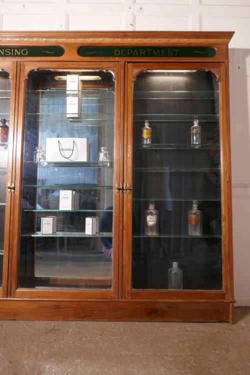fig 1. 3 Door Edwardian Glazed Mahogany Chemists Pharmacy Cabinet