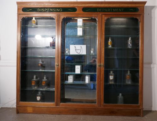 fig 2. 3 Door Edwardian Glazed Mahogany Chemists Pharmacy Cabinet