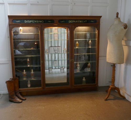 fig 4. 3 Door Edwardian Glazed Mahogany Chemists Pharmacy Cabinet